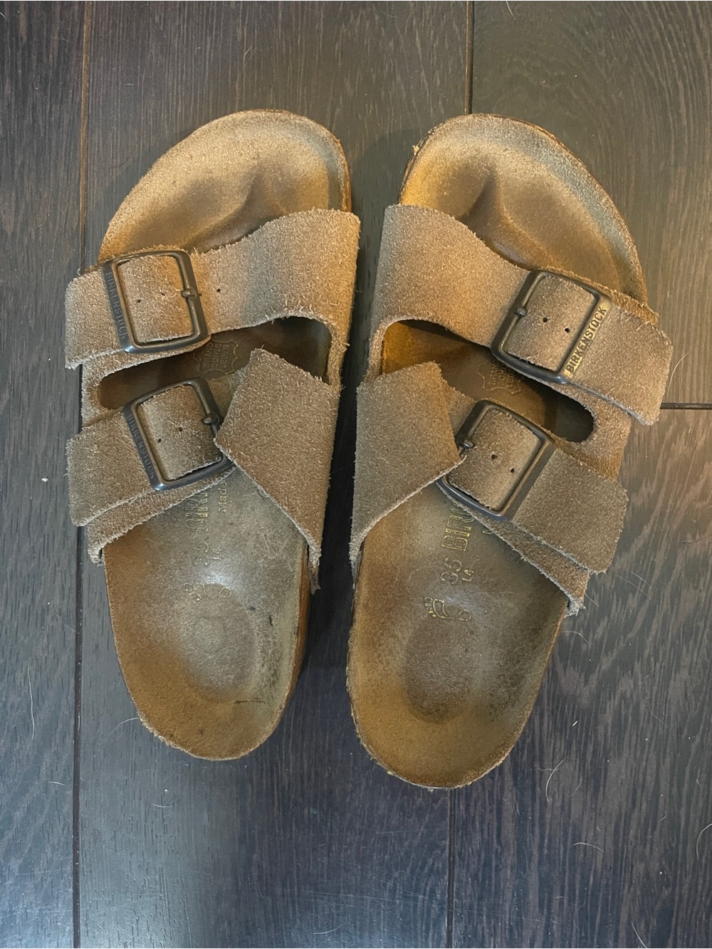 Birkenstock Arizona Double-Strap Suede Slide Sandals in Brown